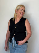 Linda Knit Golden Button Vest Black
