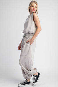 Open Back Cap Sleeve Jumpsuit Bone