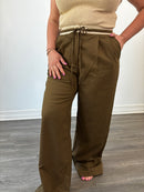 Shannon Contrast Tie Wide Leg Trousers Coffee
