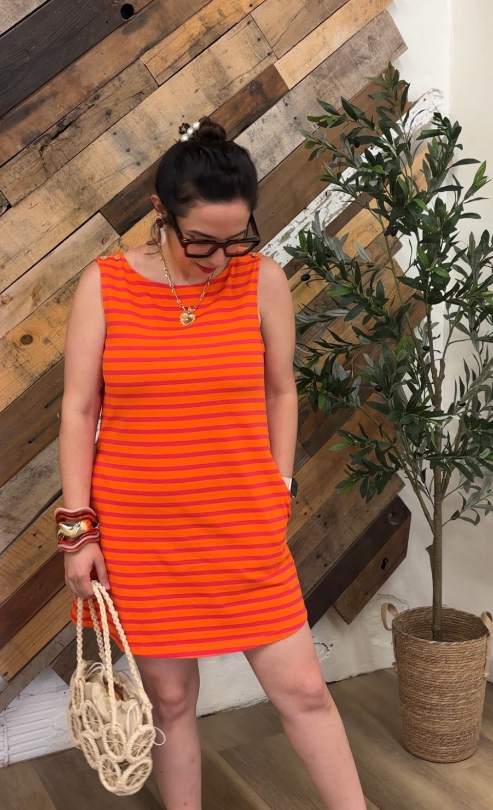 Lydia Stripe Shift Dress – Sunkist/Pink