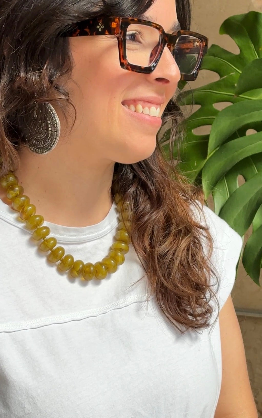 Margot Chunky Beaded Necklace - Olive