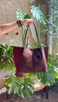 Sloane Suede Tote Bag - Dark Brown