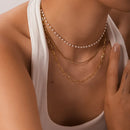 Celine Stacked Necklace - Gold Pearl