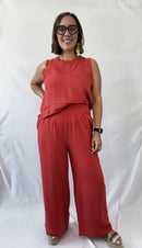 Solid Linen Wide Leg Long Pants Blush, Tomato