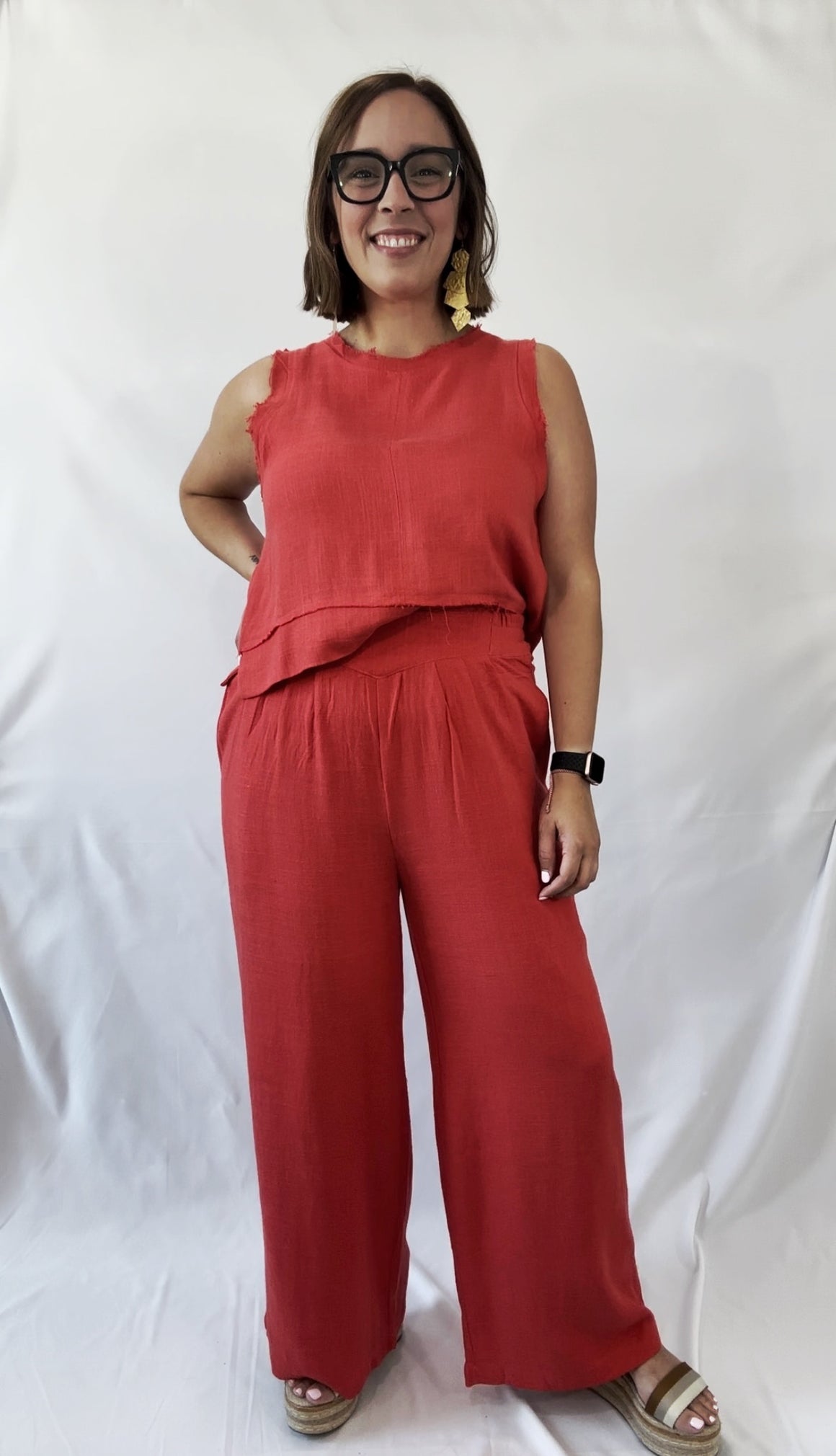 Solid Linen Sleeveless Top Tomato