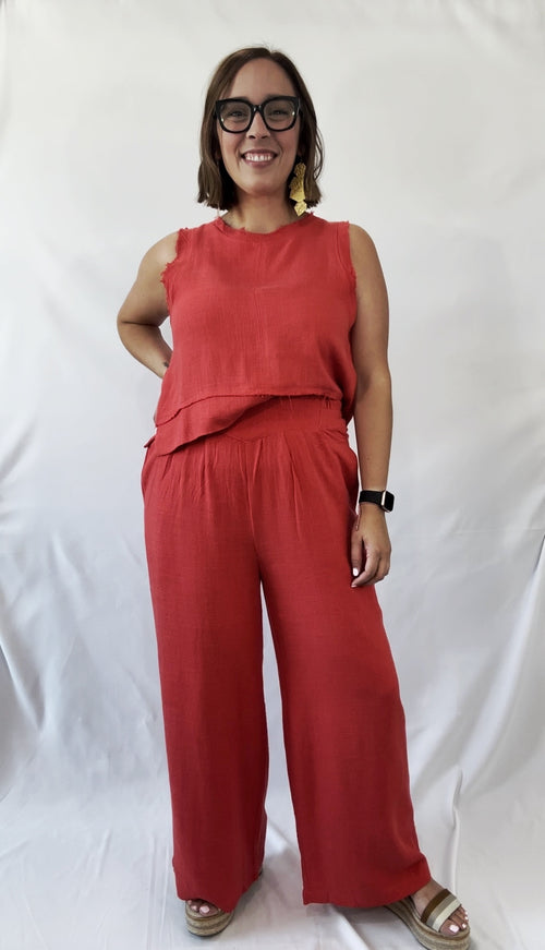 Solid Linen Sleeveless Top Tomato