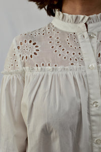 Eyelet Button Up Shirt Dress White