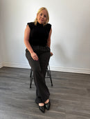 Leah Front Pleat Pinstriped Pants Black