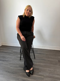 Leah Front Pleat Pinstriped Pants Black