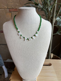Paula Mother Glass Beaded Necklace - Emerald Green