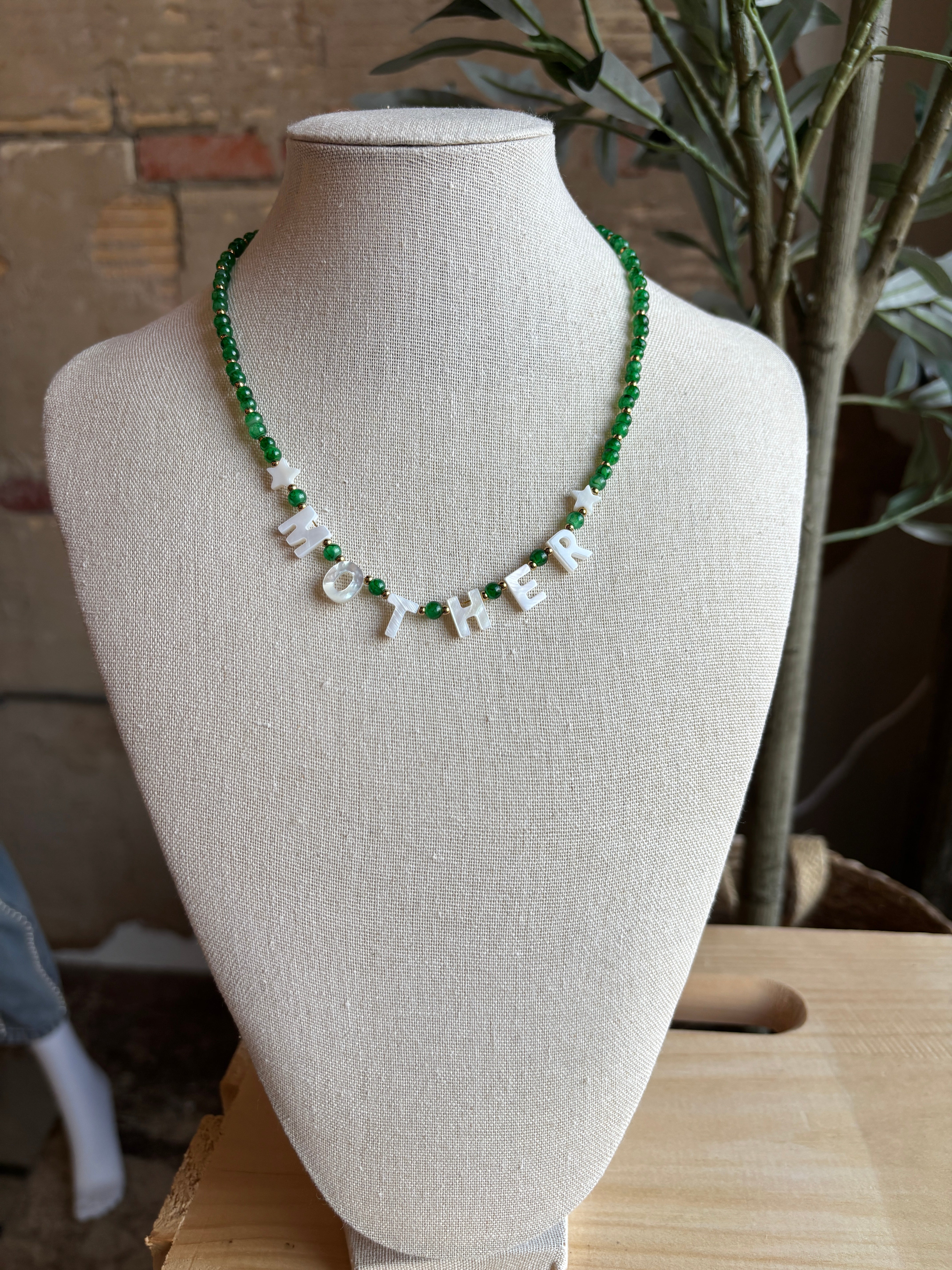 Paula Mother Glass Beaded Necklace - Emerald Green