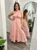 Plaid Maxi Dress Peach