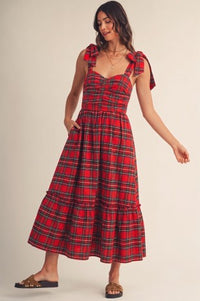 Holly Plaid Midi Dress - Red