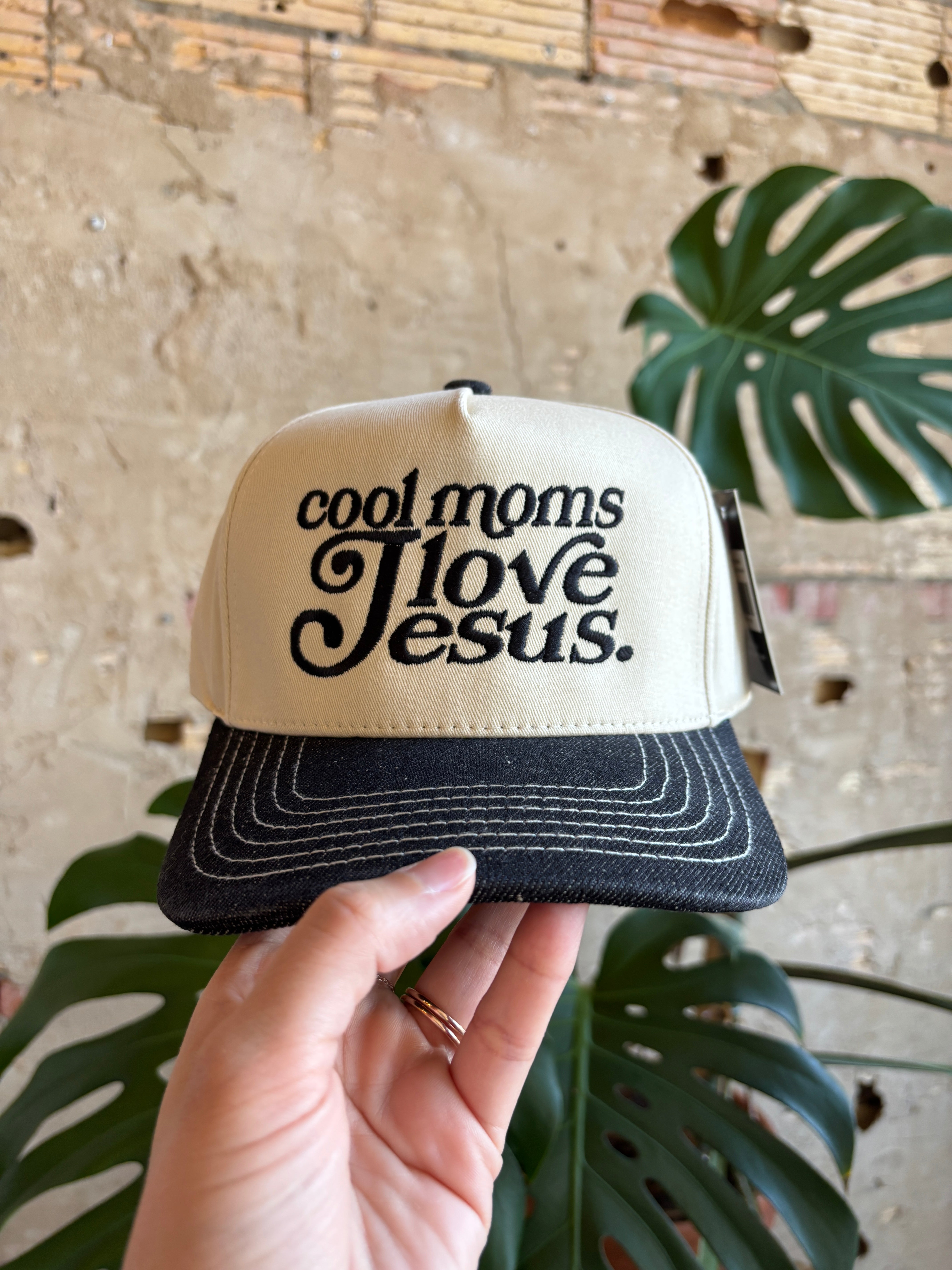 Cool Moms Love Jesus Trucker Hat - Black Denim