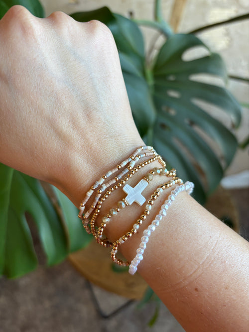 Alina Sea Shell Cross Bracelet Set - Neutral
