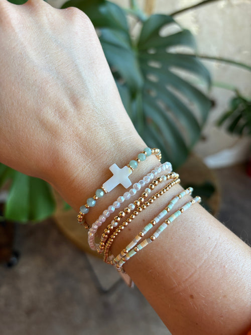 Alina Sea Shell Cross Bracelet Set - Mint