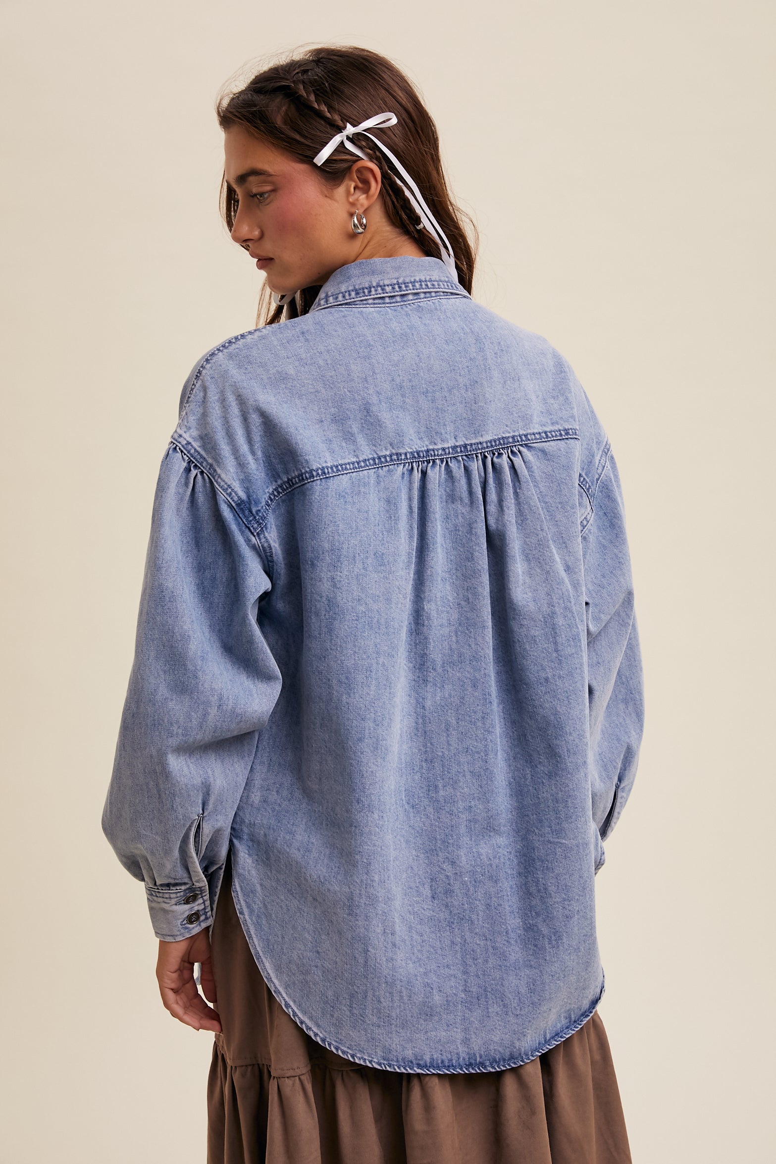 Heart Oversized Denim Long Sleeve with Pockets