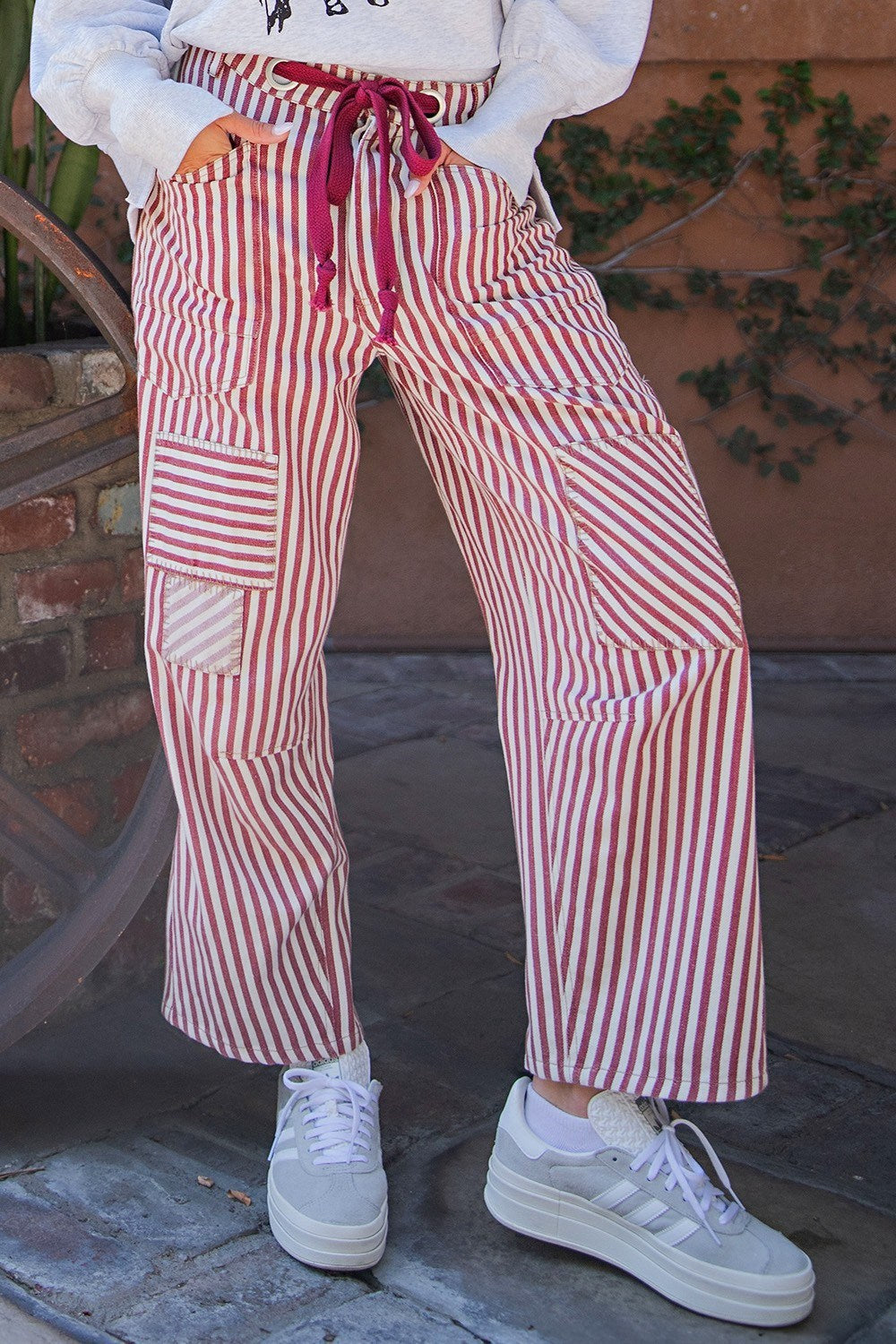 Riley Striped Barrel Pants Raspberry