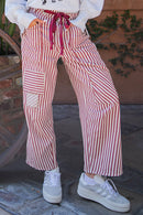 Riley Striped Barrel Pants Raspberry