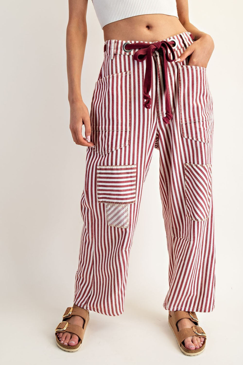 Riley Striped Barrel Pants Raspberry