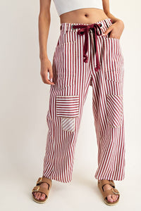 Riley Striped Barrel Pants Raspberry