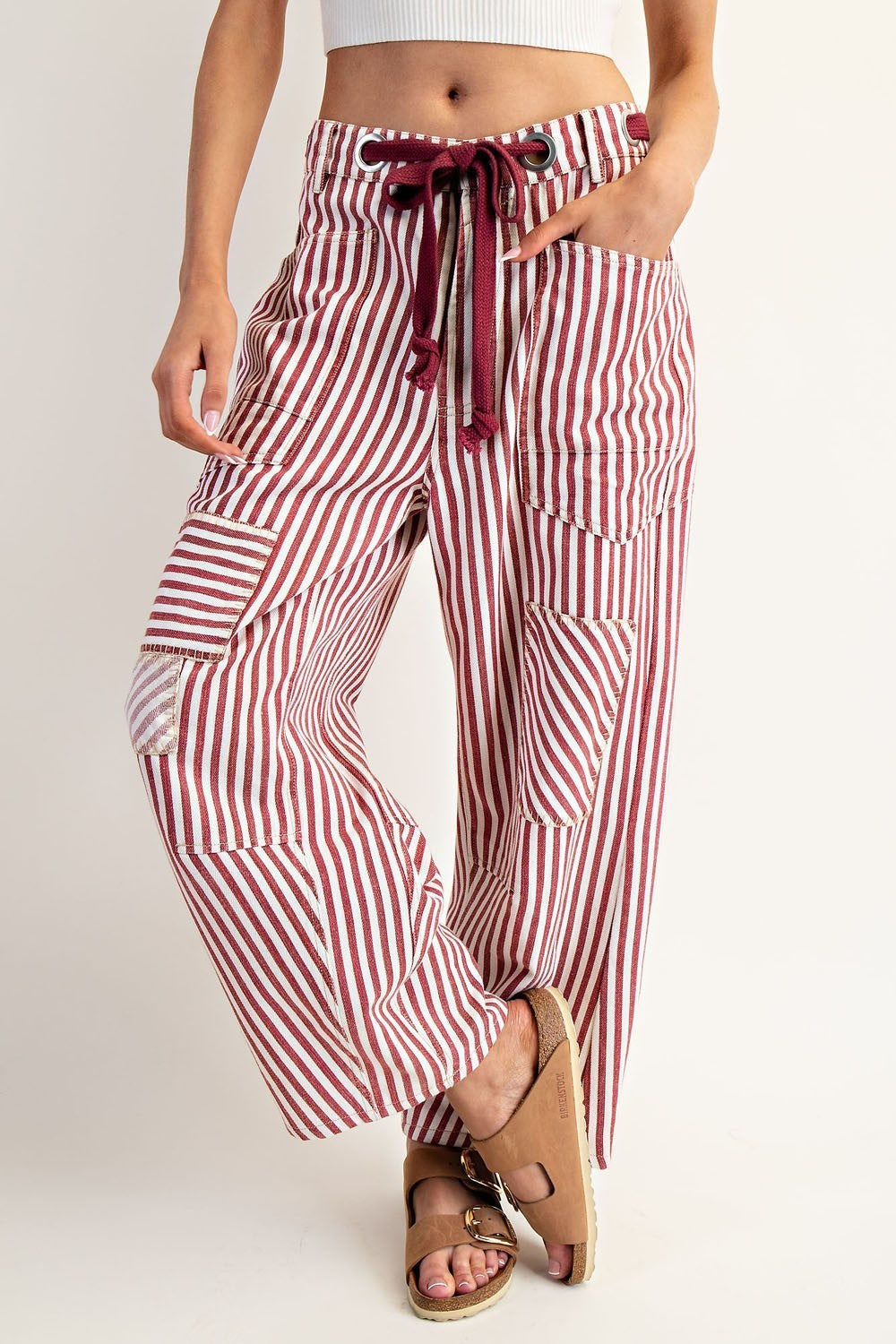Riley Striped Barrel Pants Raspberry