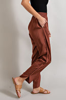 Smocked Satin Cinnamon Pants