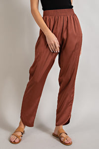 Smocked Satin Cinnamon Pants