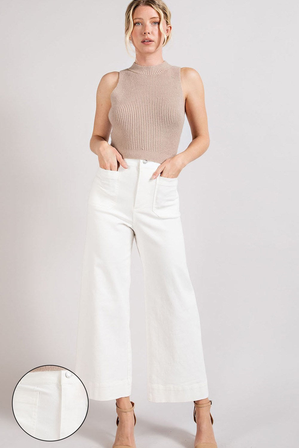 Stormy Front Pockets Wide Leg Pants White Black