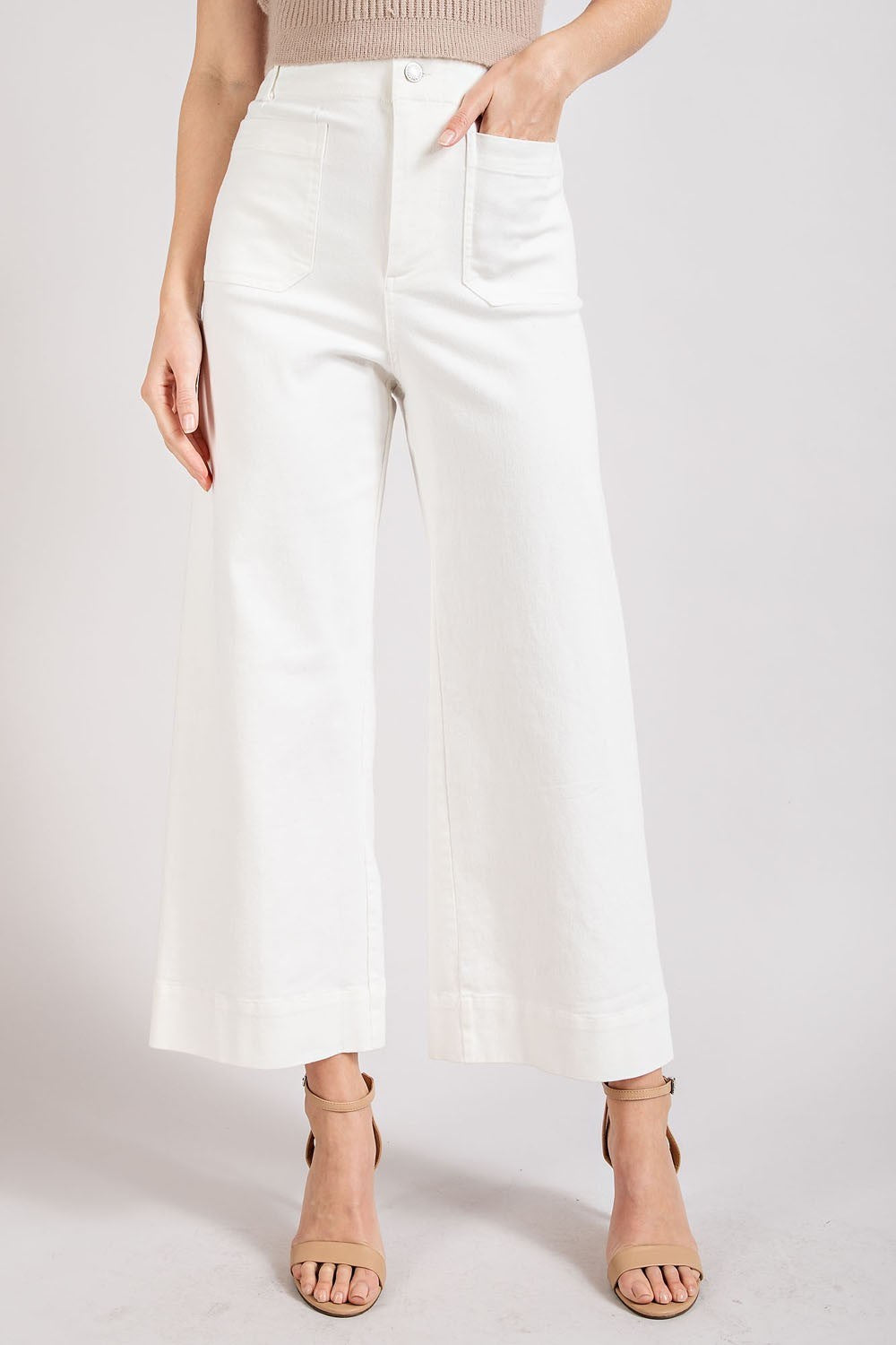 Stormy Front Pockets Wide Leg Pants White Black