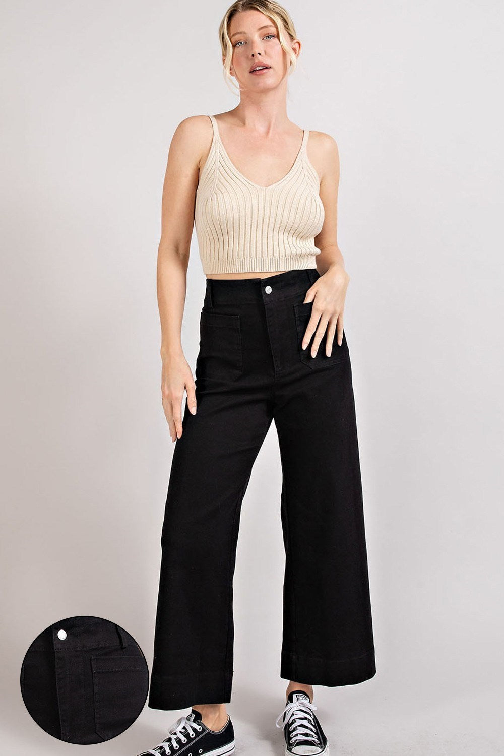 Stormy Front Pockets Wide Leg Pants White Black