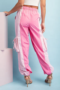 Two Tone Cargo Jogger Pants Bubble Pink