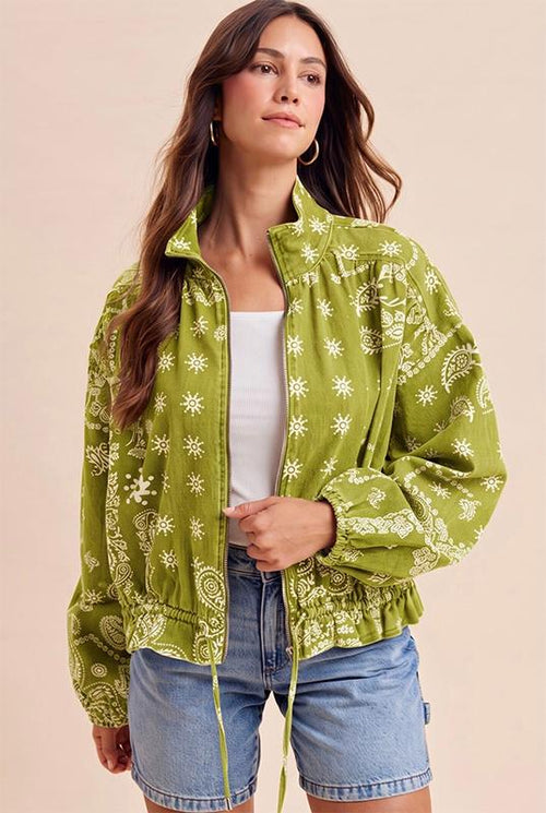 Paisley Bandana Print Jacket - Lime