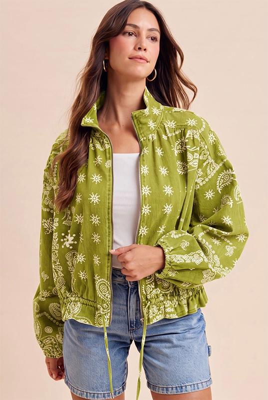 Paisley Bandana Print Jacket - Lime