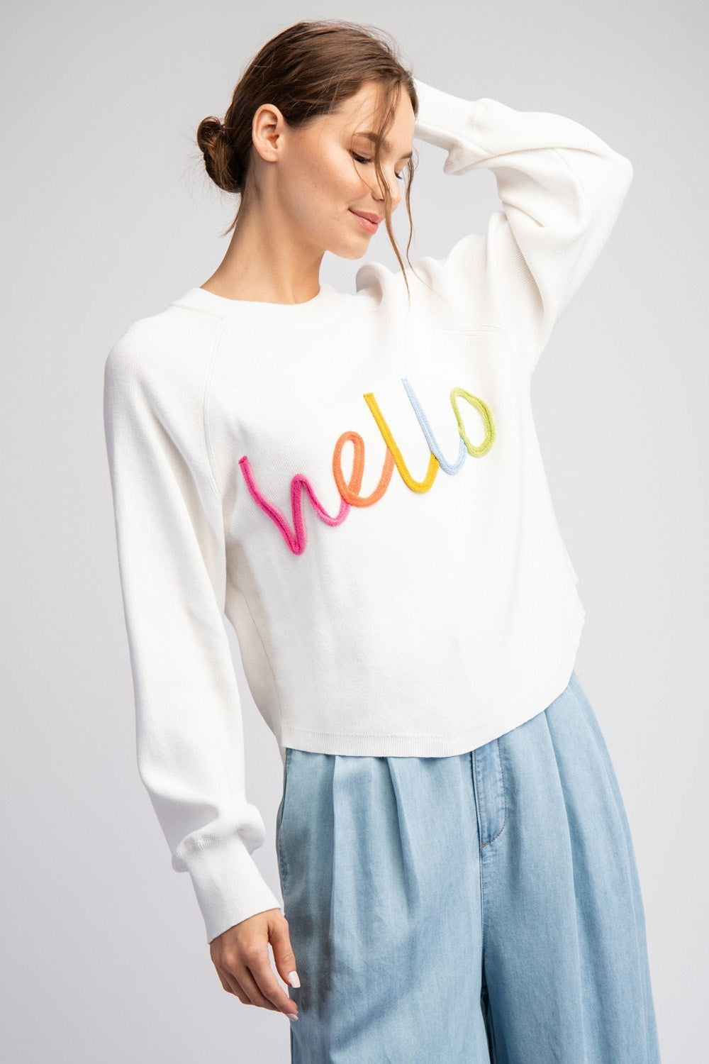 Hello Long Sleeve Sweater White