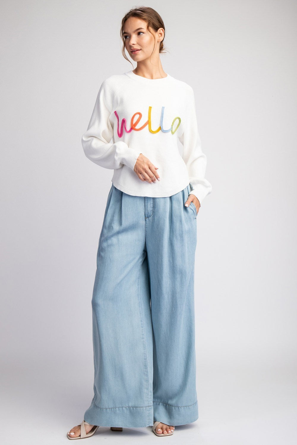 Hello Long Sleeve Sweater White