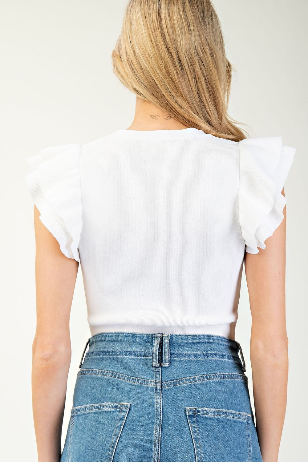 Ruffle Sleeveless Top White