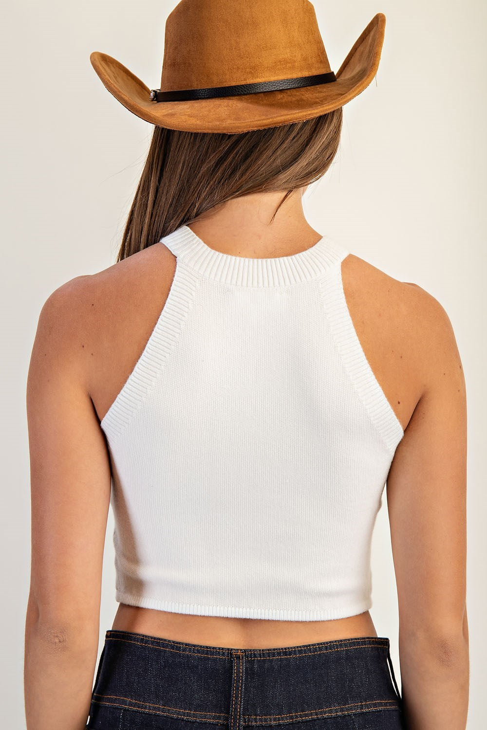 Ellie Racerback Knit Crop Top White
