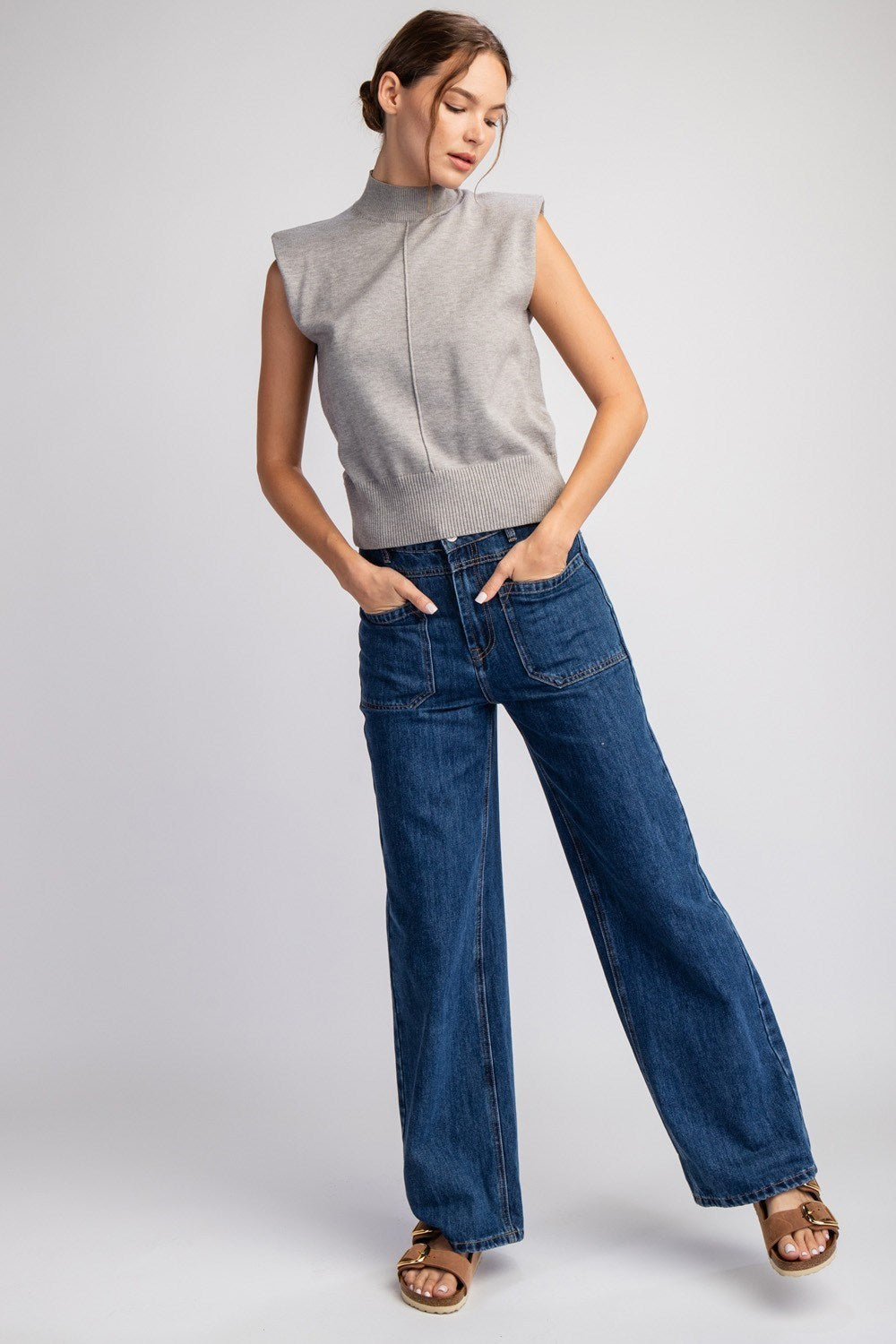 Solid Mock Padded Sleeveless Sweater