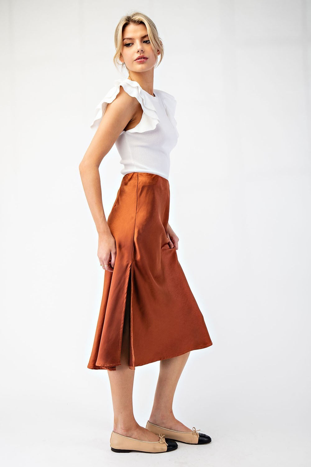 Golden Hour Satin Skirt Bronze
