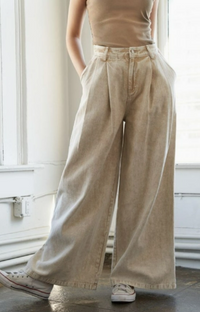 Wide-leg Washed Long Jeans Taupe