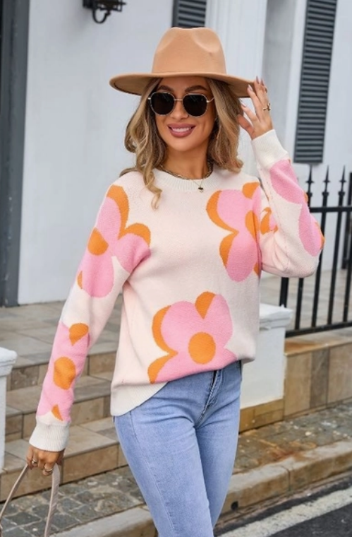 Retro Floral Knit Sweater