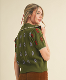 Daisy Embroidered Sweater Top Olive Green