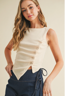 Elena Asymmetrical Button Tank Cream