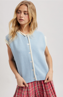 Livia Contrast Button-Up Sweater - Sky Blue
