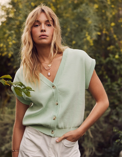 Misty Button-Down Sweater - Mint