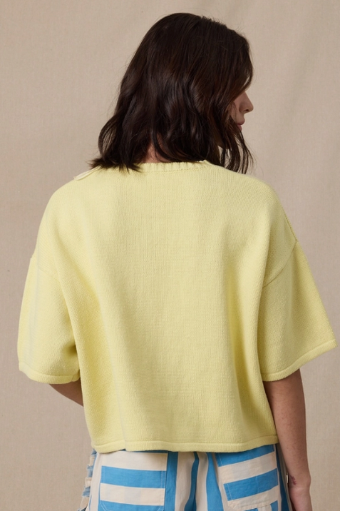 Christa Lemon Button-Up Knit Sweater Top