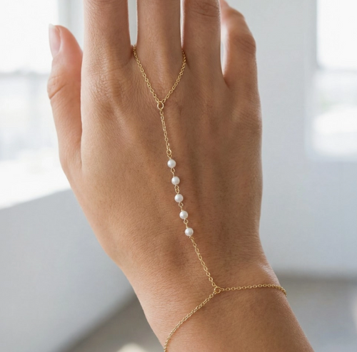Maribel Pearl Hand Chain - Gold