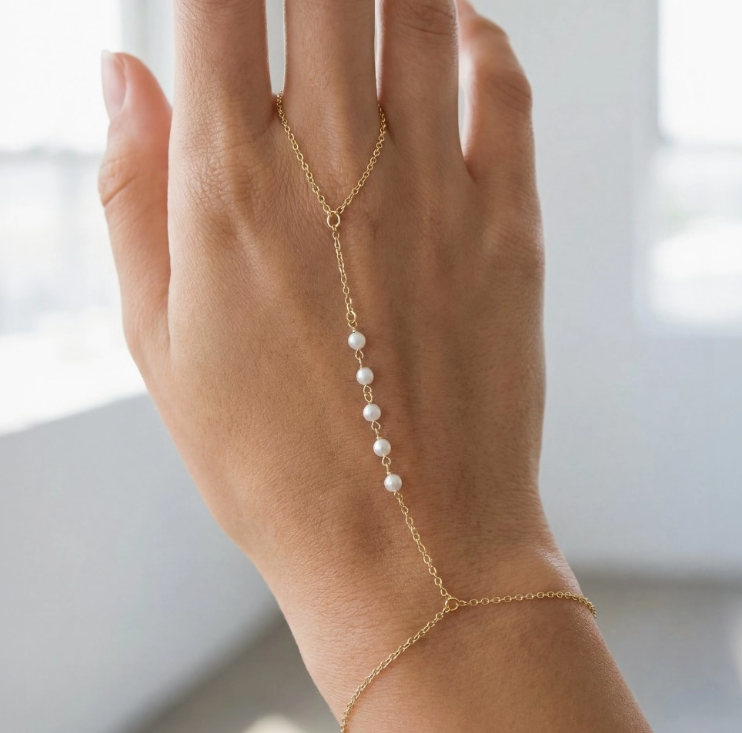 Maribel Pearl Hand Chain - Gold