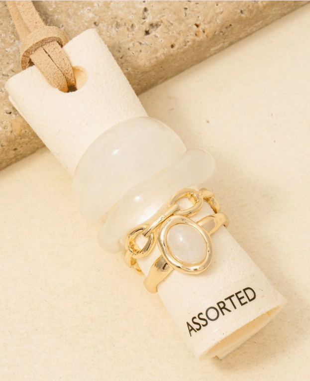 Marielle Band Ring Set - Gold/Ivory